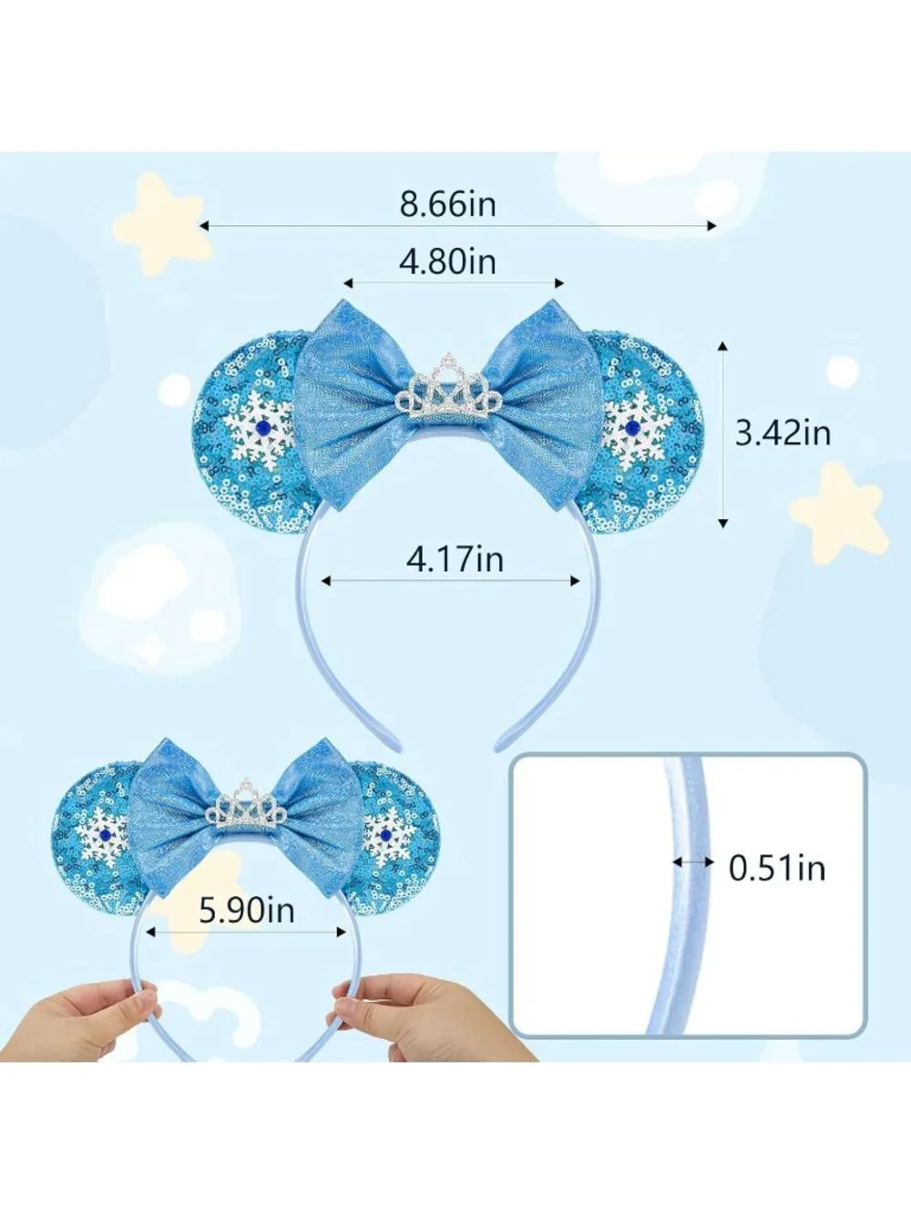 Women Blue Snowflake Sequin Halloween Mickey Mouse Headband for Cosplay